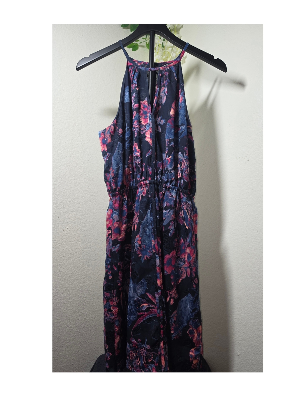 Lucky Brand Navy Maxi Dress with Pink and Blue Floral Print